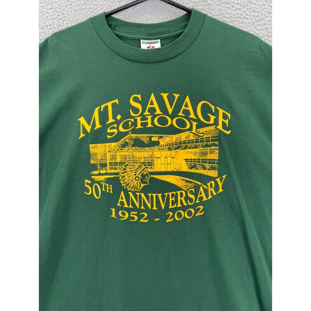 Vintage Y2k Mt. Savage School‎ 50th Anniversary T Shirt Adult XL Jerzees Green